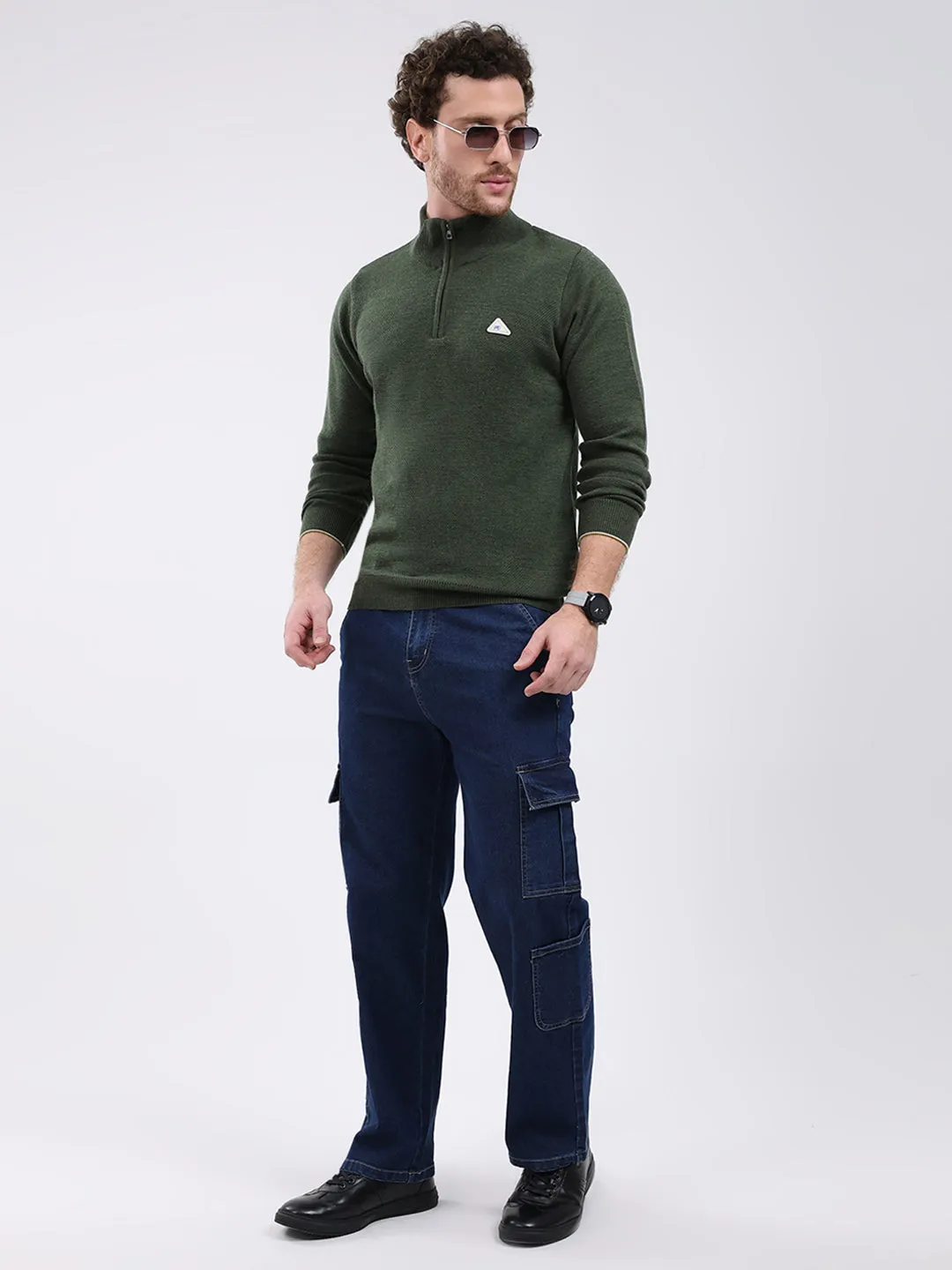 Men Green Solid Mock Neck Full Sleeve Pullover sold by Monte Carlo product image thumbnail 2