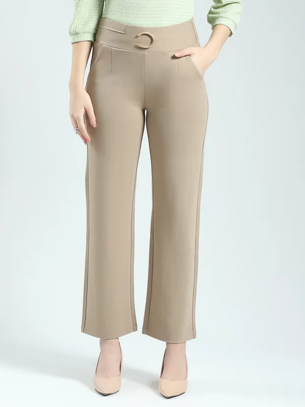 Women Beige Solid Regular Fit Jegging sold by Monte Carlo