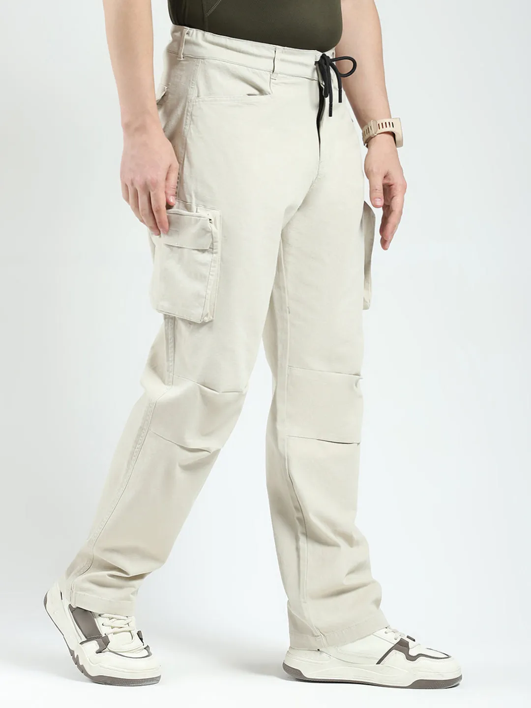 Rock.it Men Beige Solid Straight Fit Cargo sold by Monte Carlo product image thumbnail 4