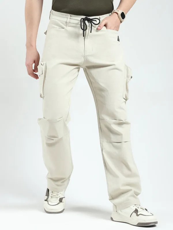 Rock.it Men Beige Solid Straight Fit Cargo sold by Monte Carlo