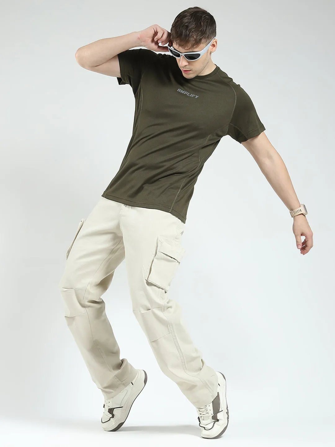 Rock.it Men Beige Solid Straight Fit Cargo sold by Monte Carlo product image thumbnail 2