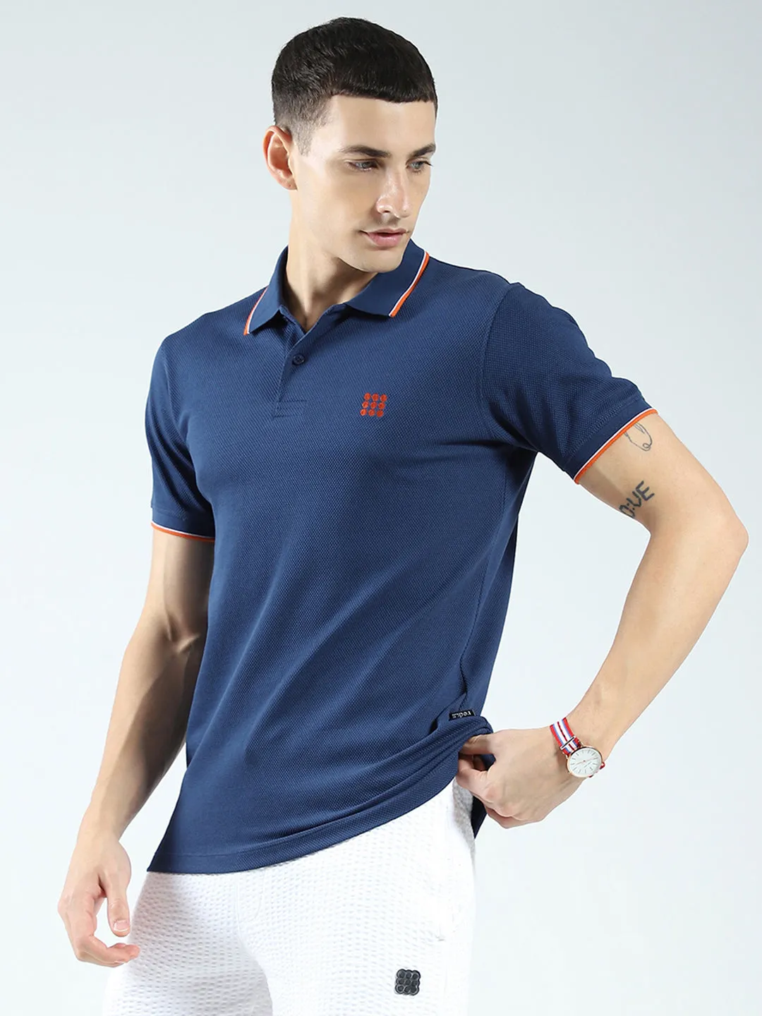 Rock.it Men Blue Self Design Collar Half Sleeve T-Shirt sold by Monte Carlo product image thumbnail 3