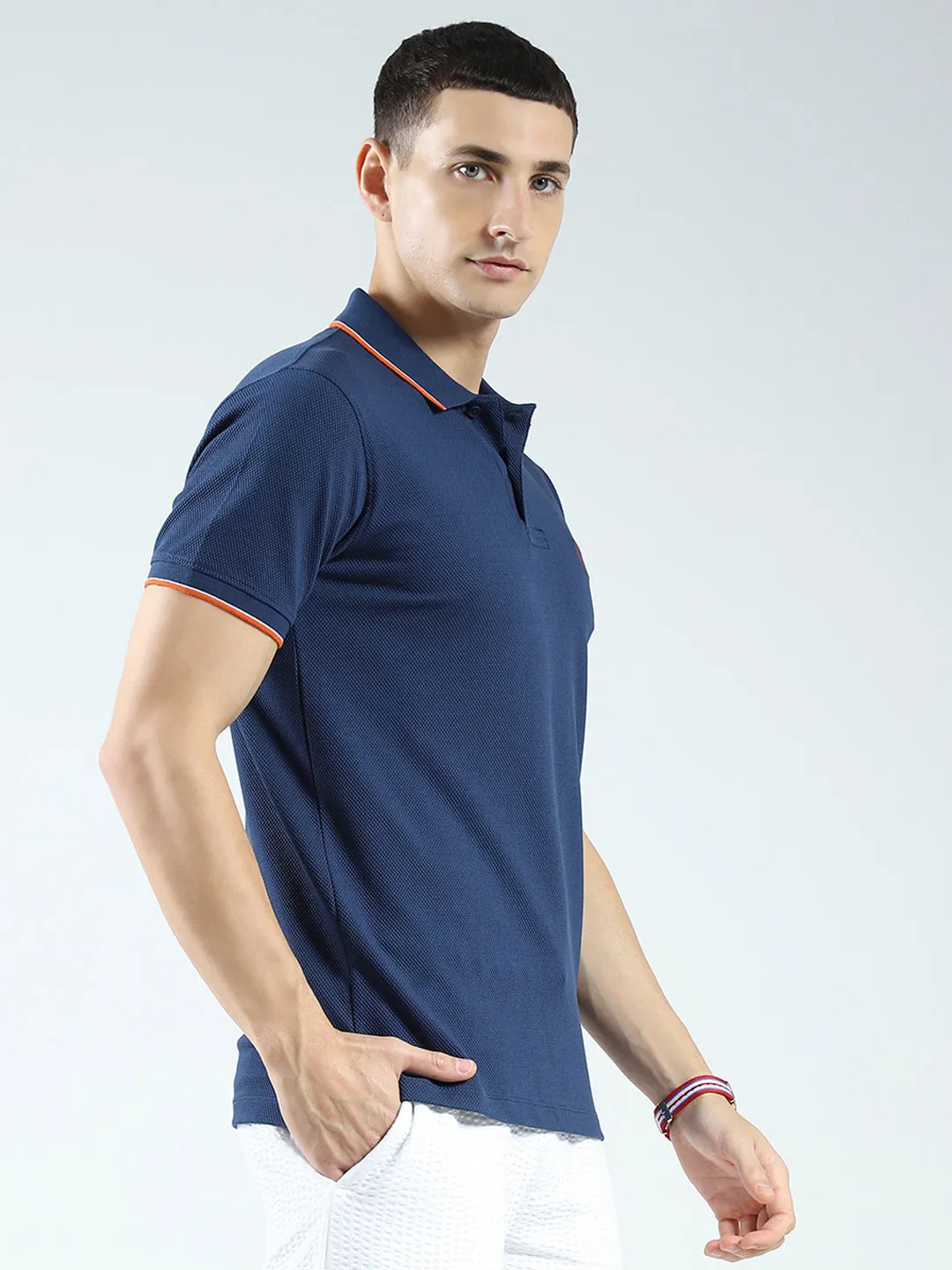 Rock.it Men Blue Self Design Collar Half Sleeve T-Shirt sold by Monte Carlo product image thumbnail 4