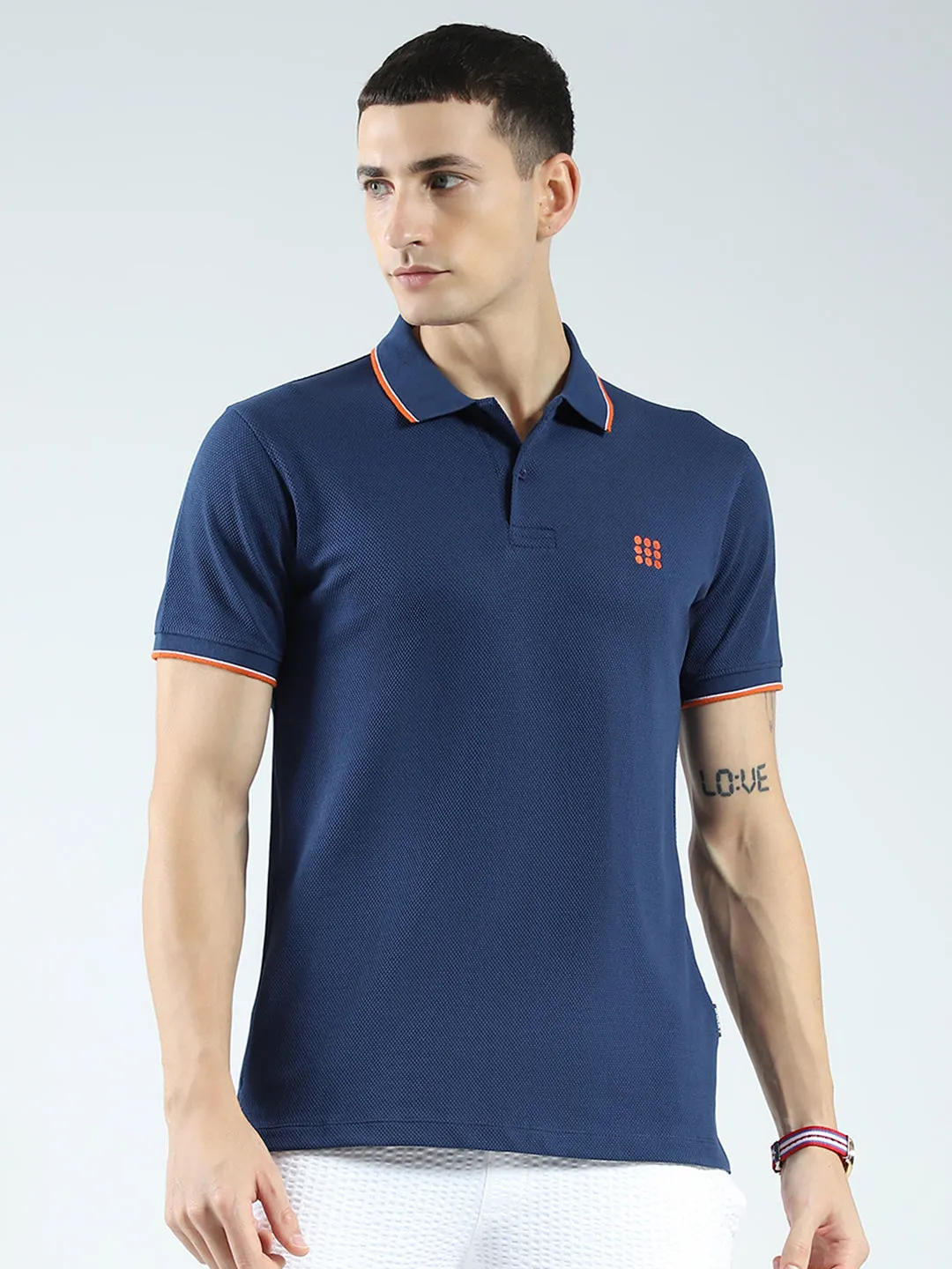 Rock.it Men Blue Self Design Collar Half Sleeve T-Shirt sold by Monte Carlo