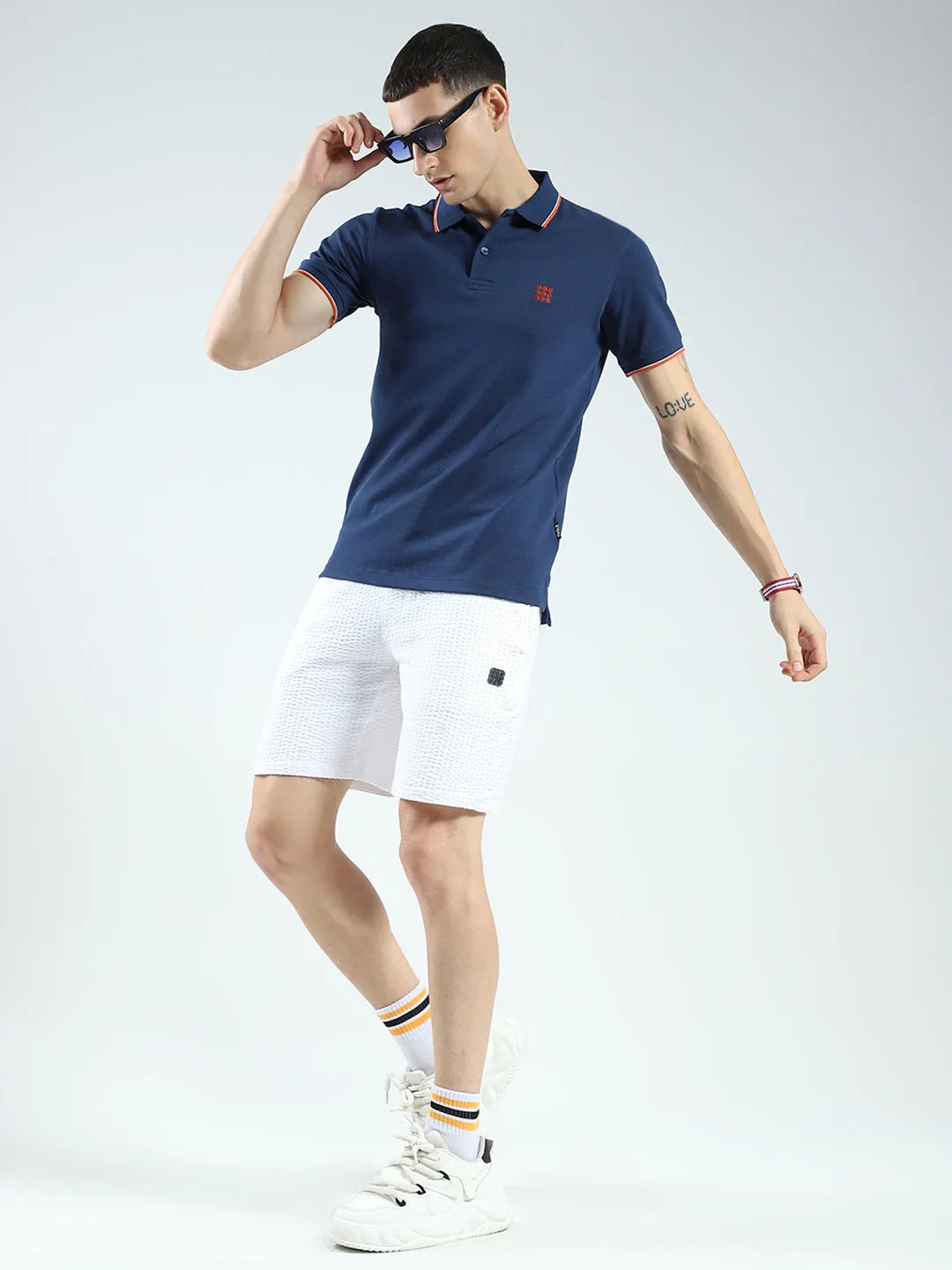 Rock.it Men Blue Self Design Collar Half Sleeve T-Shirt sold by Monte Carlo product image thumbnail 2