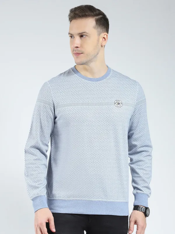 Men Blue Self Design Round Neck Full Sleeve Reversible Winter T-Shirt made by Monte Carlo