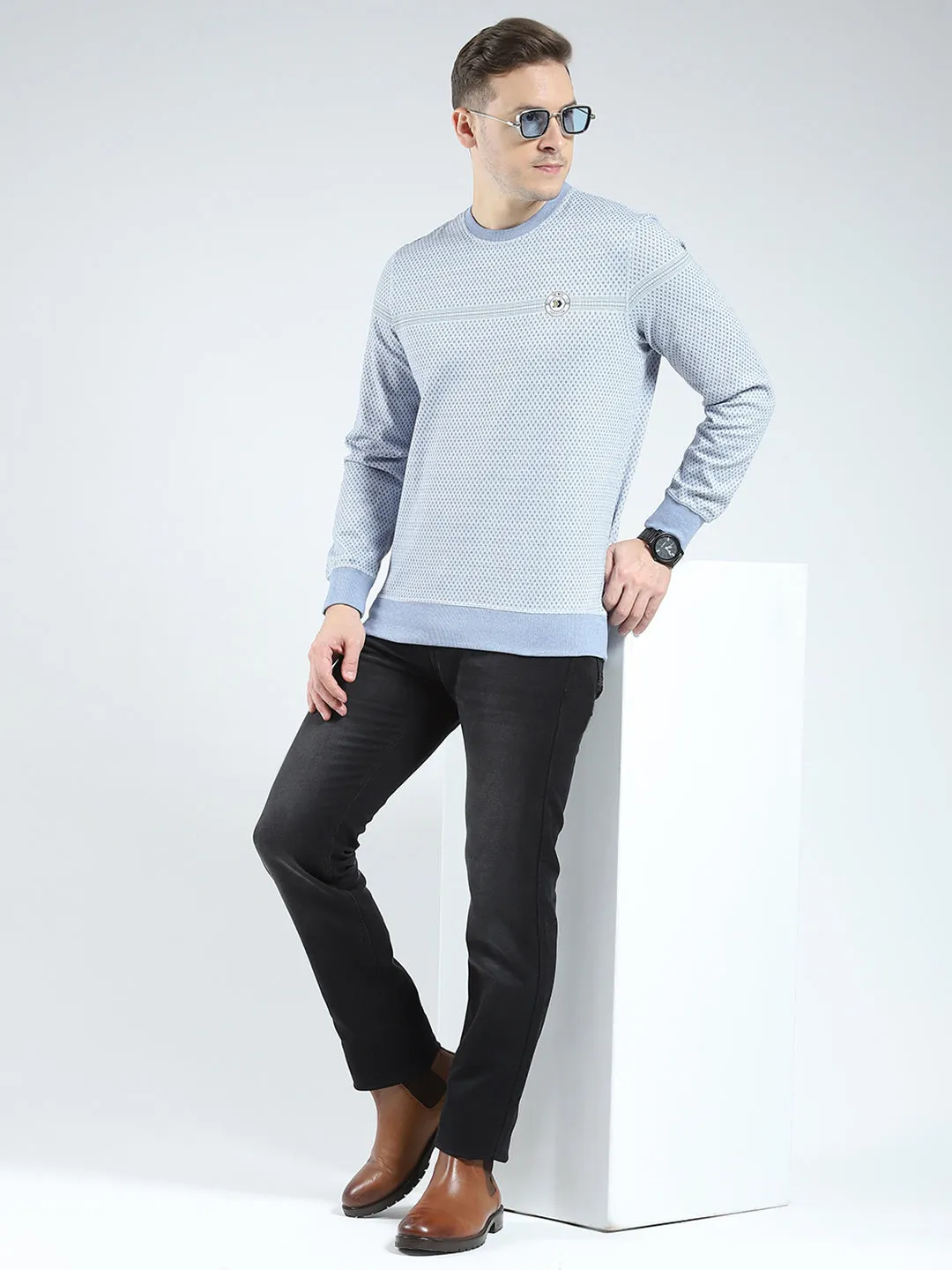Men Blue Self Design Round Neck Full Sleeve Reversible Winter T-Shirt sold by Monte Carlo product image thumbnail 2