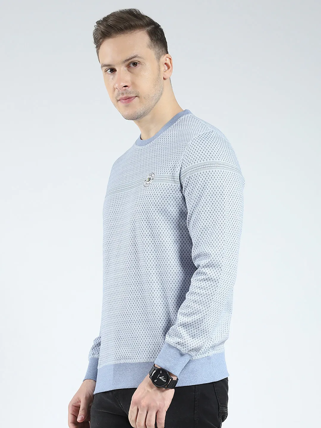 Men Blue Self Design Round Neck Full Sleeve Reversible Winter T-Shirt sold by Monte Carlo product image thumbnail 3