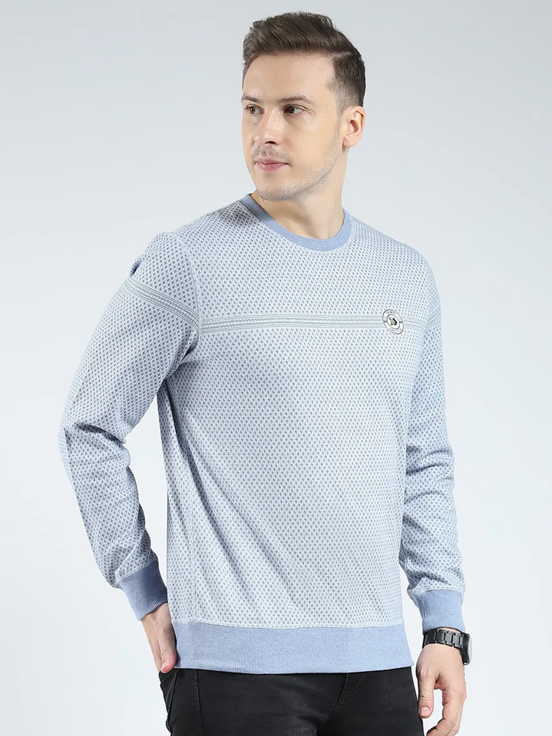 Men Blue Self Design Round Neck Full Sleeve Reversible Winter T-Shirt sold by Monte Carlo product image thumbnail 4