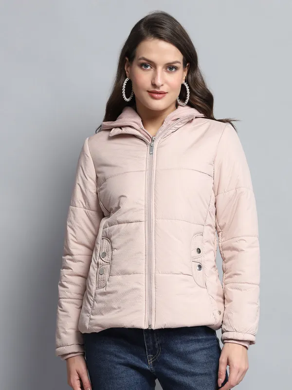 Women Pink Self Design Hooded Full Sleeve Jacket sold by Monte Carlo