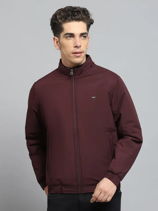 Men Maroon Solid Mock Neck Full Sleeve Jacket sold by Monte Carlo