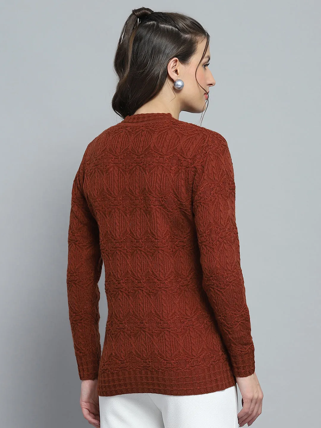 Women Rust Self Design V Neck Full Sleeve Cardigan sold by Monte Carlo product image thumbnail 5