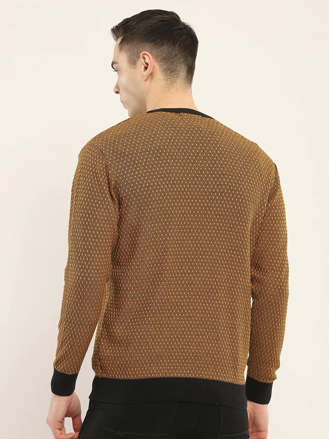 Men Camel Brown Self Design V Neck Full Sleeve Pullover sold by Monte Carlo product image thumbnail 5