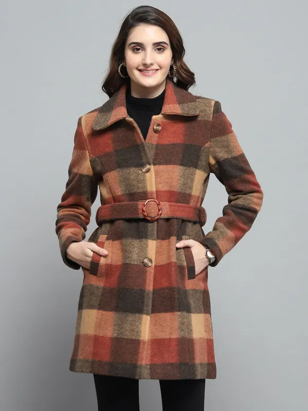 Women Rust Check Collar Full Sleeve Coat sold by Monte Carlo
