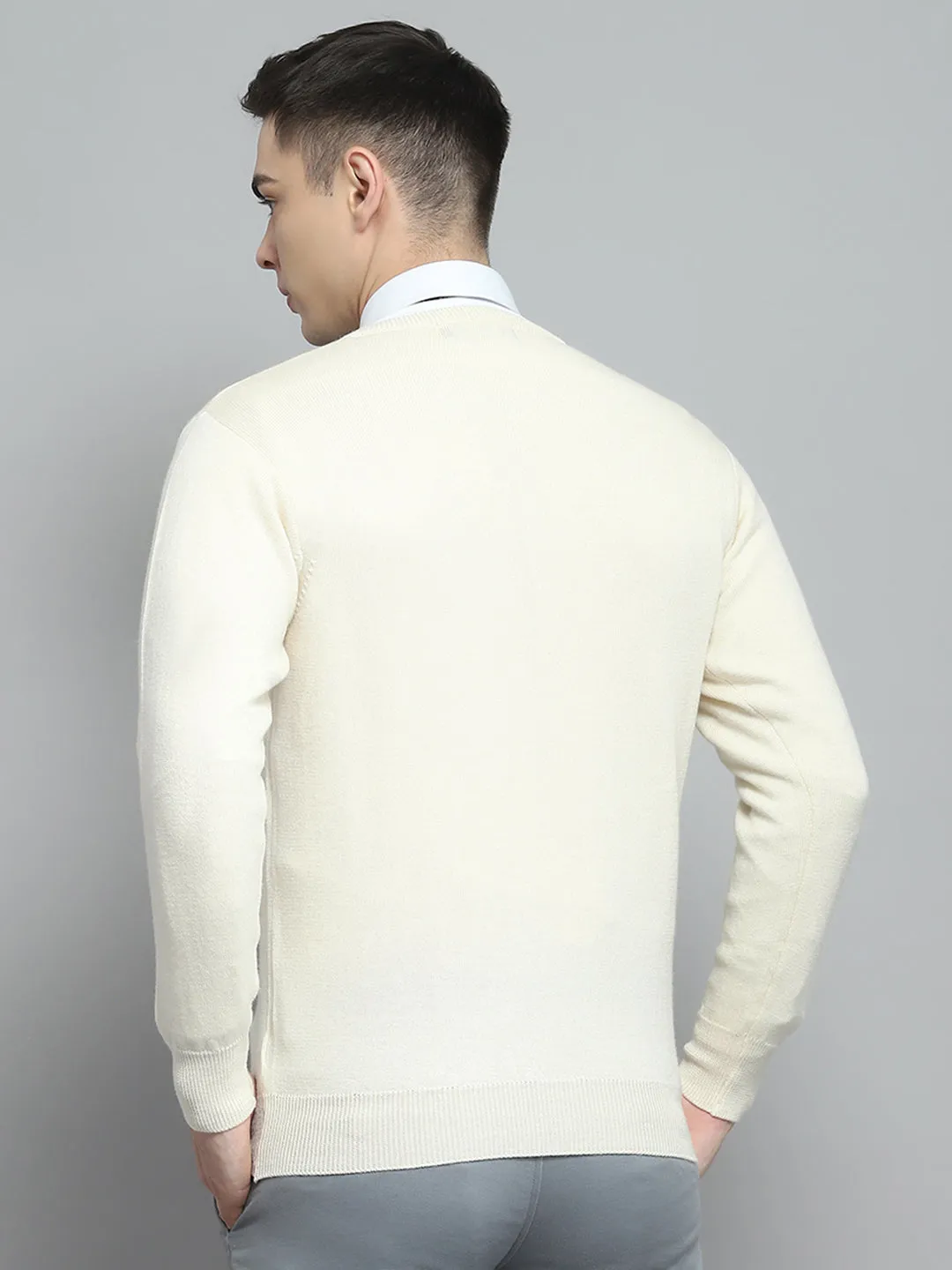 Men Cream Solid V Neck Full Sleeve Pullover sold by Monte Carlo product image thumbnail 5