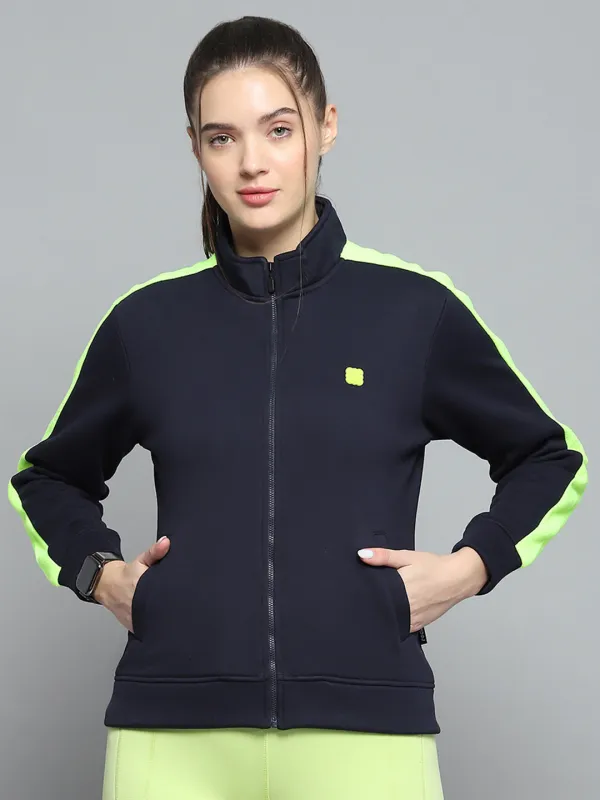 Rock.it Women Navy Blue Solid Mock Neck Full Sleeve Sweatshirt sold by Monte Carlo