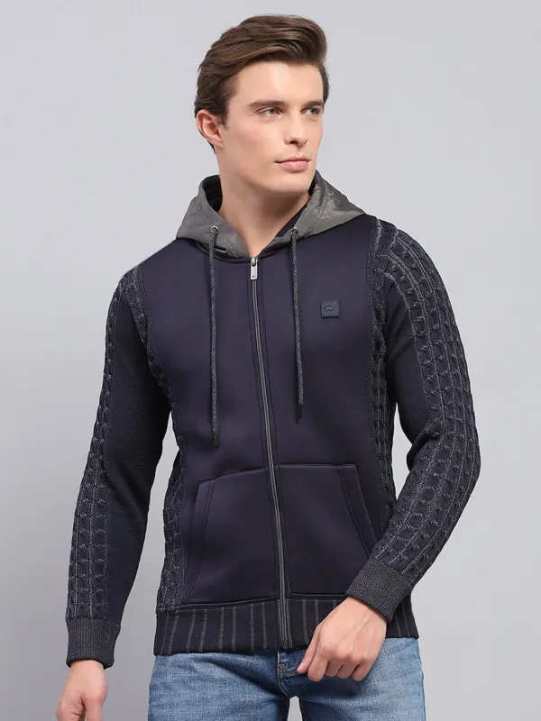 Men Navy Blue Solid Hooded Full Sleeve Pullover sold by Monte Carlo