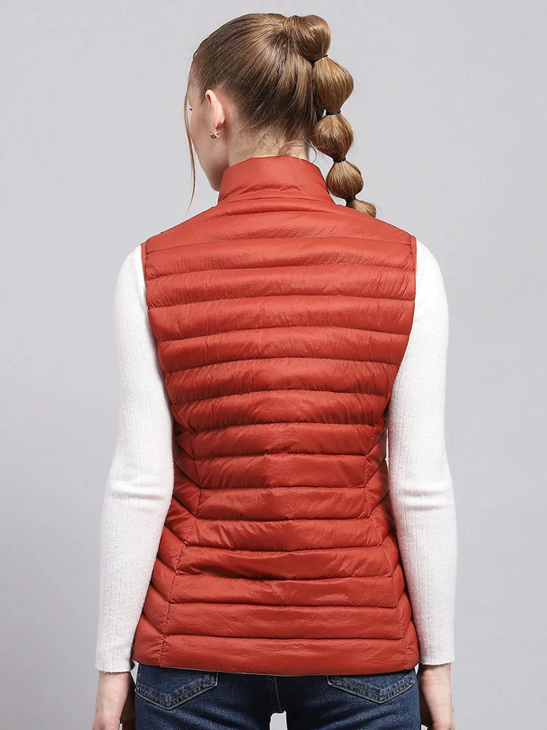 Women Rust Solid Mock Neck Sleeveless Jacket sold by Monte Carlo product image thumbnail 5