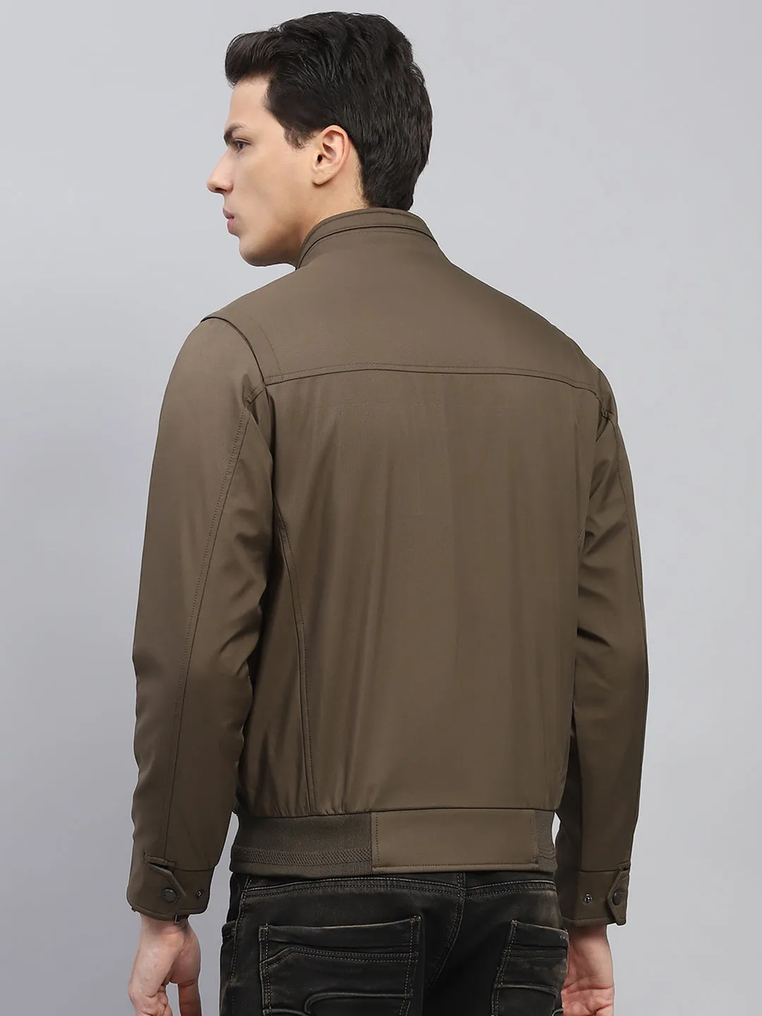 Men Olive Solid Mock Neck Full Sleeve Jacket sold by Monte Carlo product image thumbnail 5