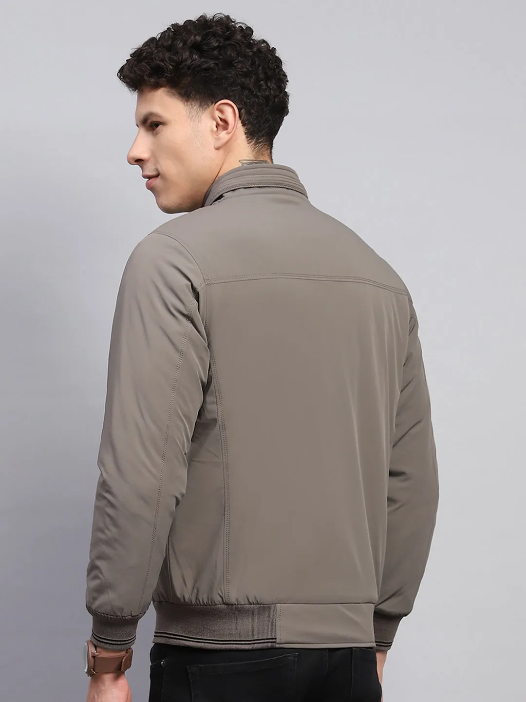 Men Grey Solid Mock Neck Full Sleeve Jacket sold by Monte Carlo product image thumbnail 5