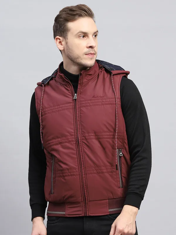 Men Rust Solid Detachable Hood Sleeveless Jacket sold by Monte Carlo