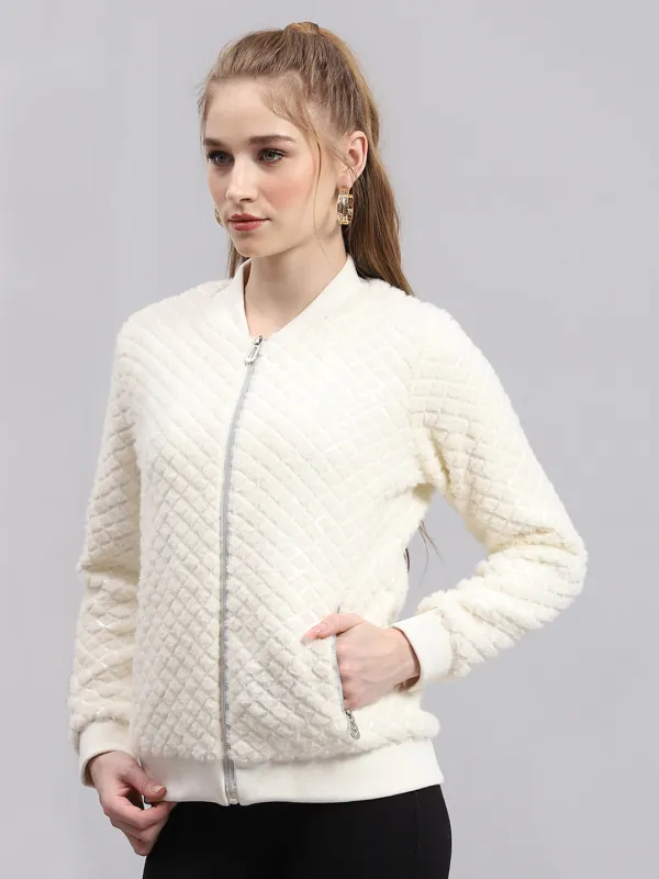 Women Off White Self Design V Neck Full Sleeve Sweatshirt sold by Monte Carlo