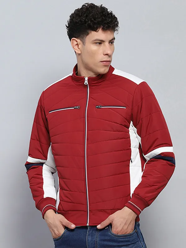 Men Red Solid Mock Neck Full Sleeve Jacket sold by Monte Carlo