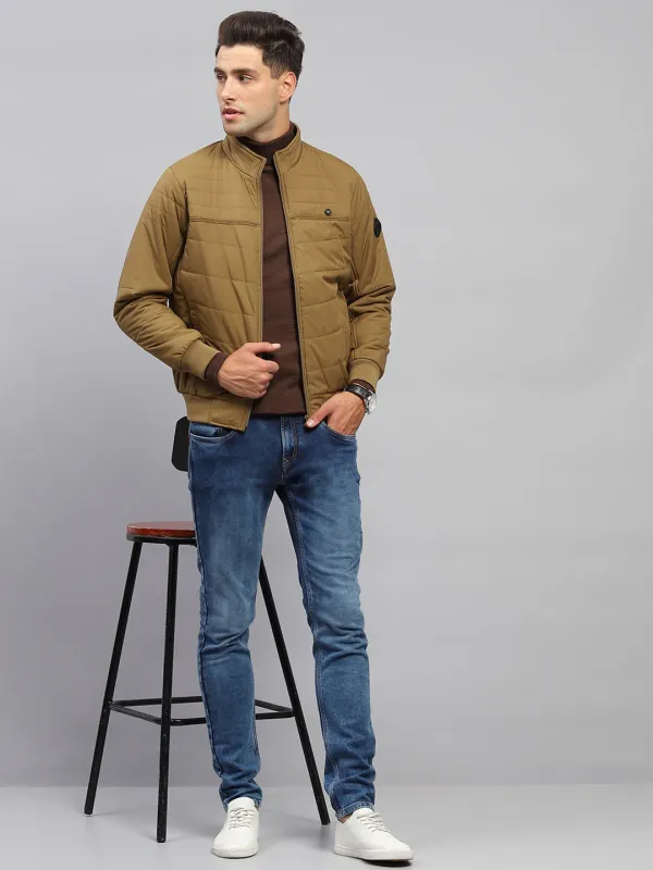 Men Khaki Solid Mock Neck Full Sleeve Jacket sold by Monte Carlo