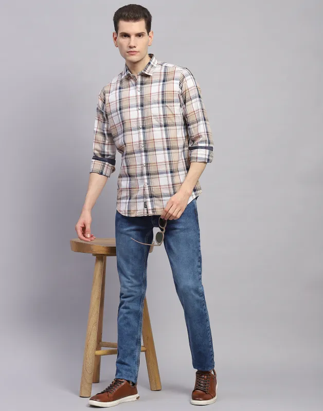 Men Brown Check Collar Full Sleeve Shirt sold by Monte Carlo