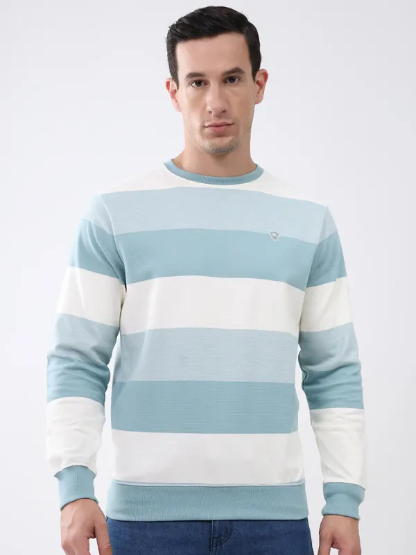 Men Blue Stripe Round Neck Full Sleeve Winter T-Shirt sold by Monte Carlo