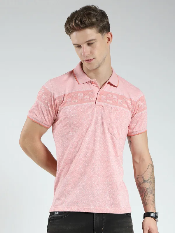 Men Pink Stripe Collar Half Sleeve T-Shirt made by Monte Carlo