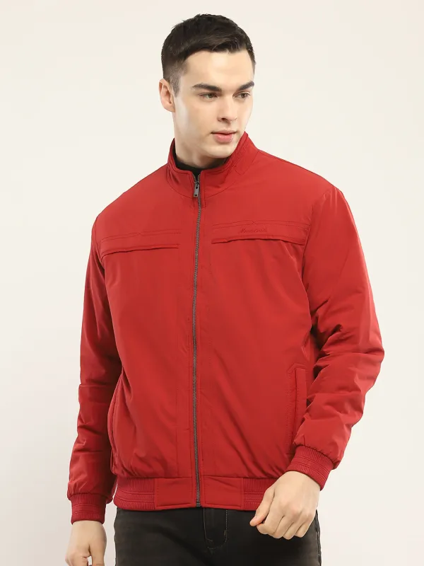 Men Red Solid Mock Neck Full Sleeve Jacket sold by Monte Carlo
