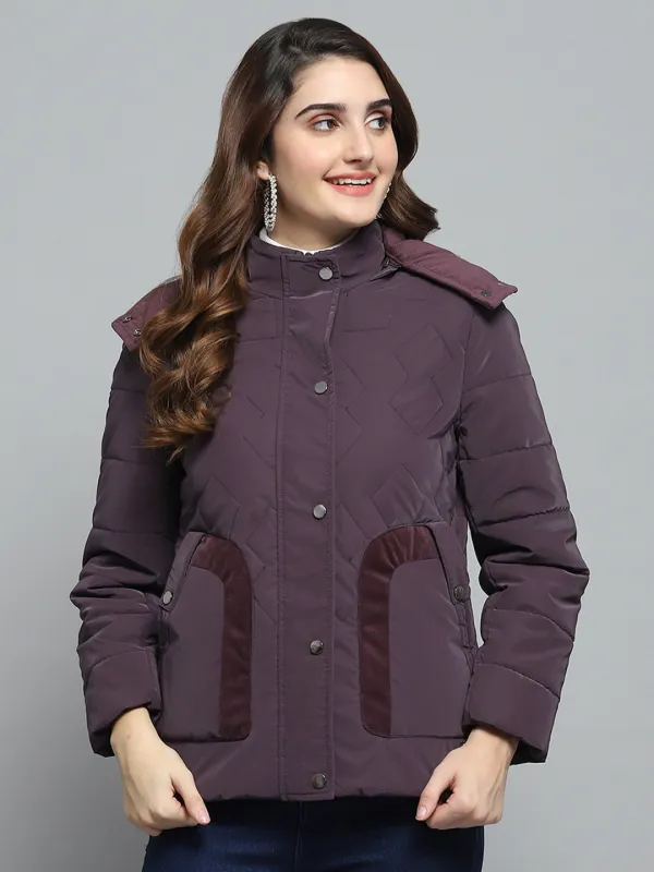 Women Burgundy Solid Detachable Hood Full Sleeve Jacket sold by Monte Carlo