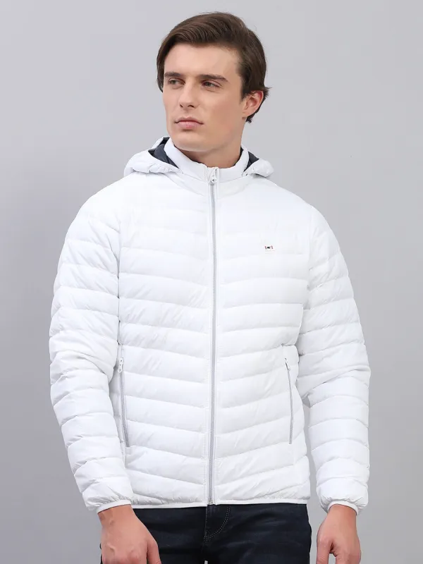Men White Solid Detachable Hood Full Sleeve Jacket sold by Monte Carlo