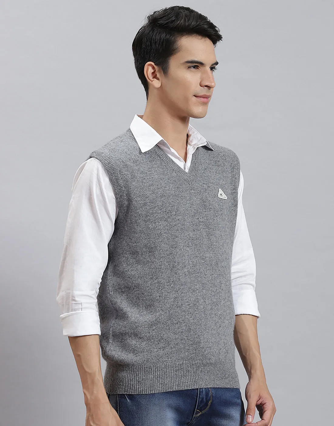 Men Grey Solid V Neck Sleeveless Sweater sold by Monte Carlo product image thumbnail 4