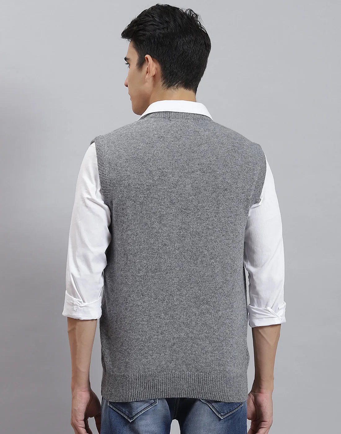 Men Grey Solid V Neck Sleeveless Sweater sold by Monte Carlo product image thumbnail 5