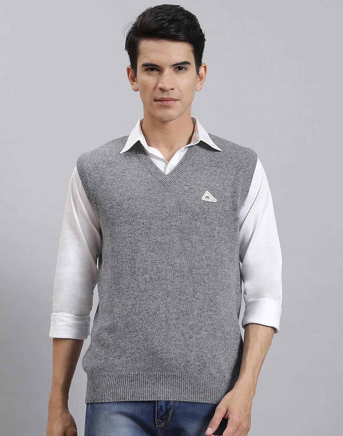 Men Grey Solid V Neck Sleeveless Sweater sold by Monte Carlo product image thumbnail 2