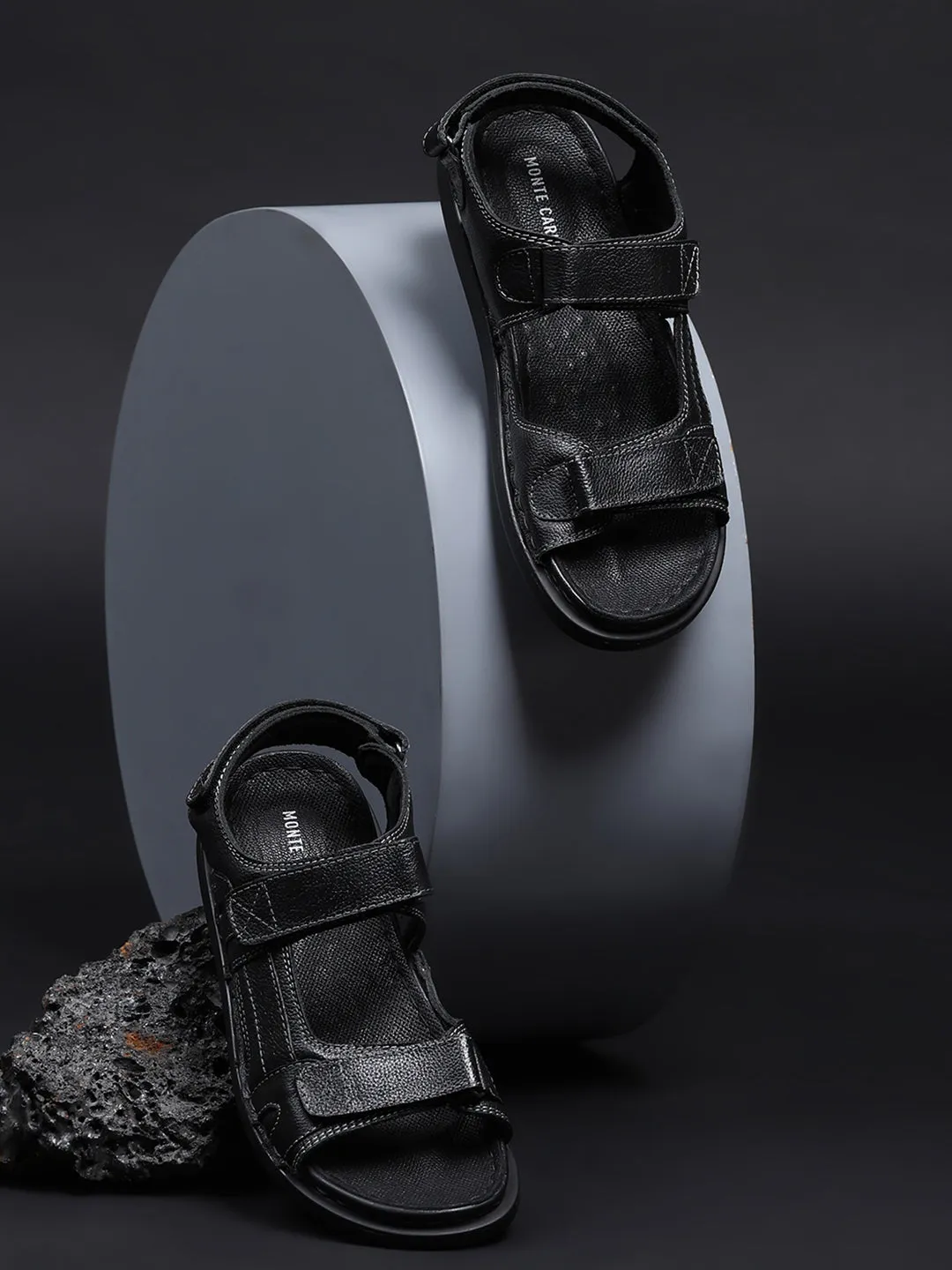 Monte Carlo Black Velcro Adjustable Sporty Look I Daily Use Walking & Outdoor I Casual Floater Sandals for Men sold by Monte Carlo