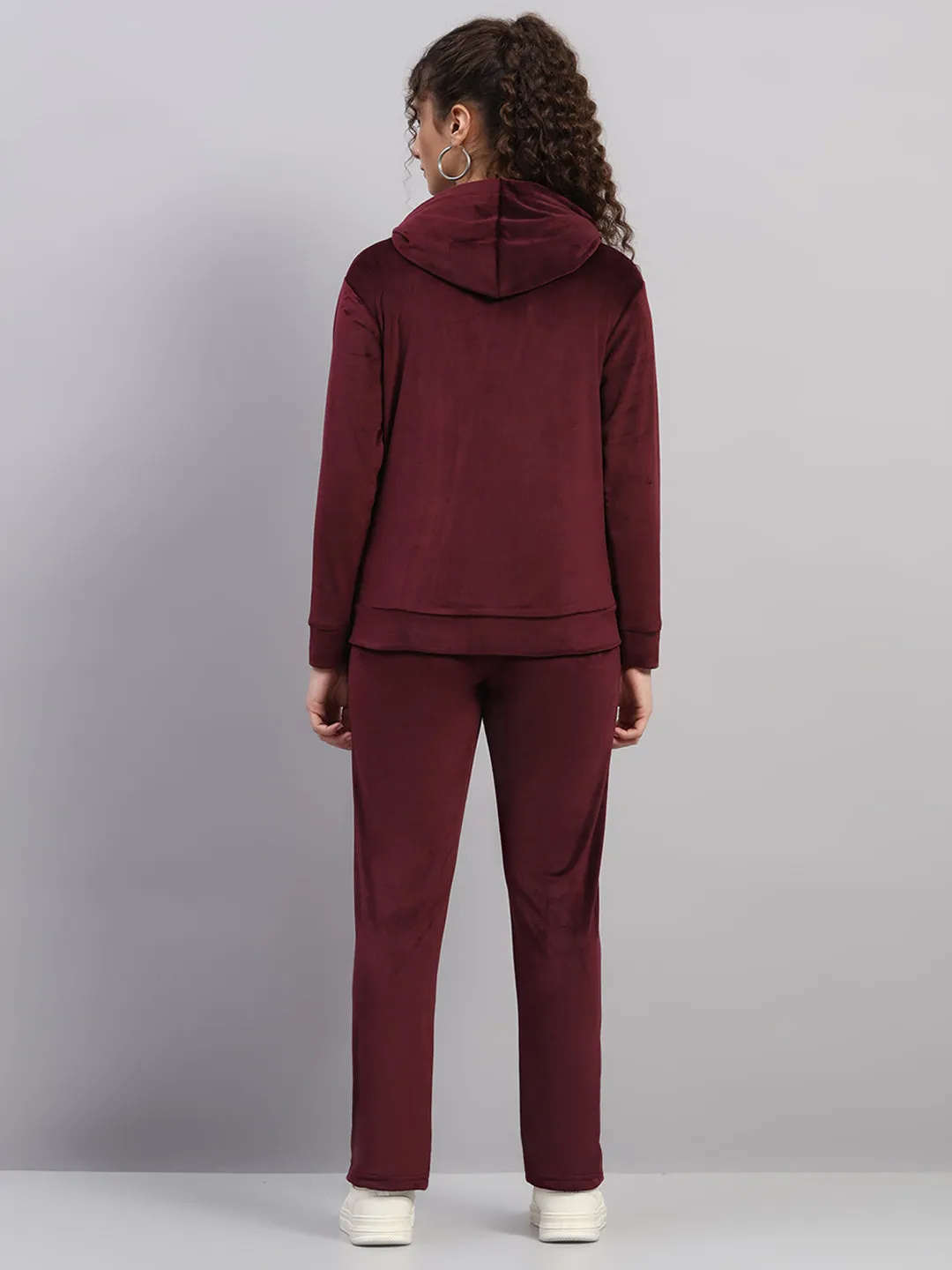 Women Burgundy Solid Hooded Full Sleeve Winter Tracksuit sold by Monte Carlo product image thumbnail 5