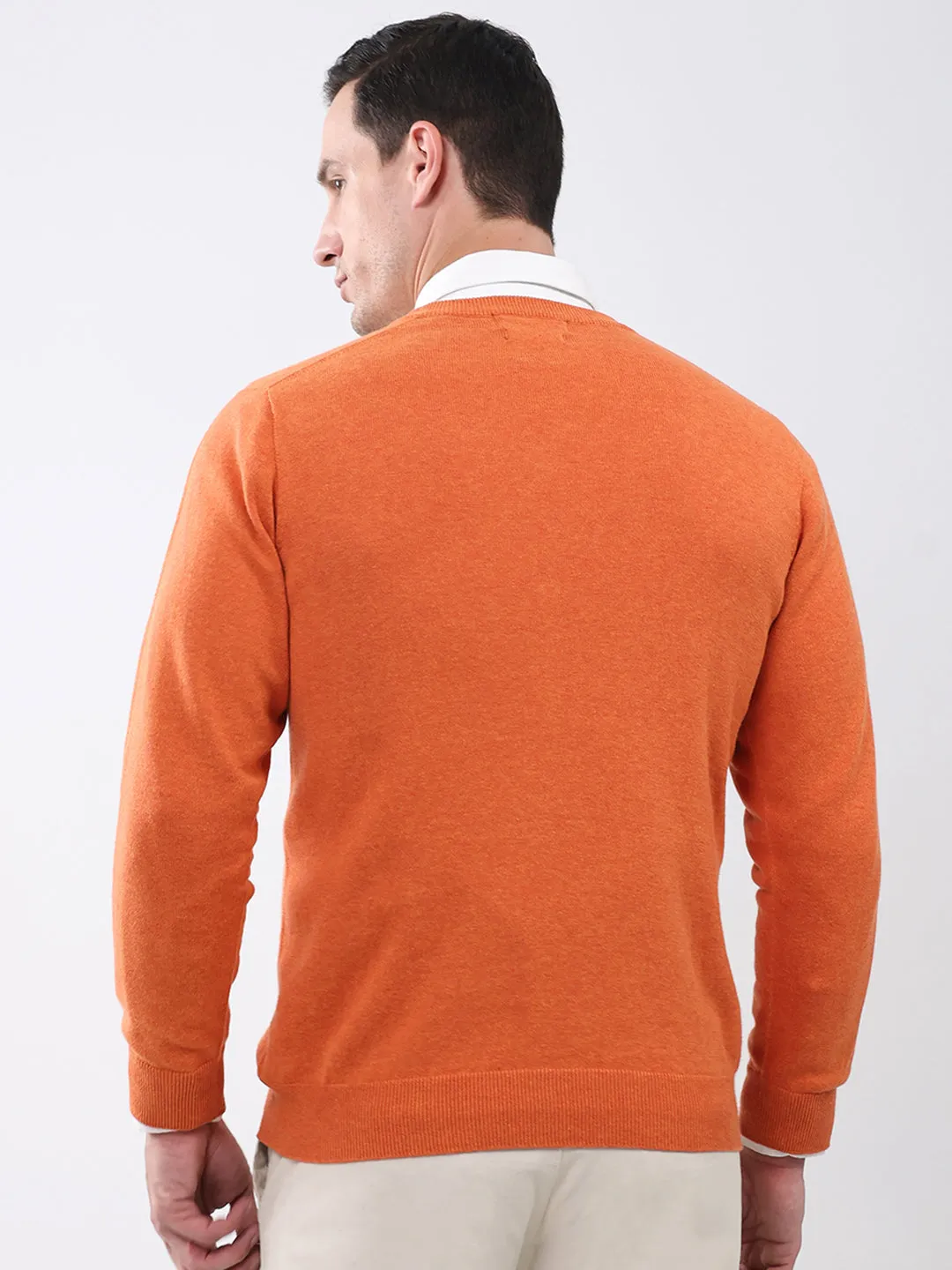 Men Orange Solid V Neck Full Sleeve Pullover sold by Monte Carlo product image thumbnail 5