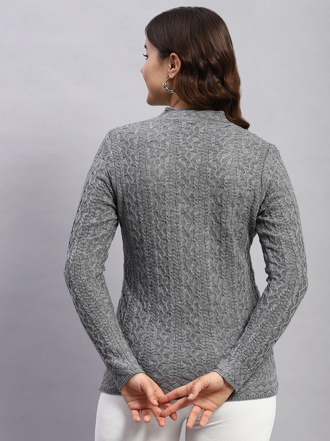 Women Grey Self Design V Neck Full Sleeve Cardigan sold by Monte Carlo product image thumbnail 5