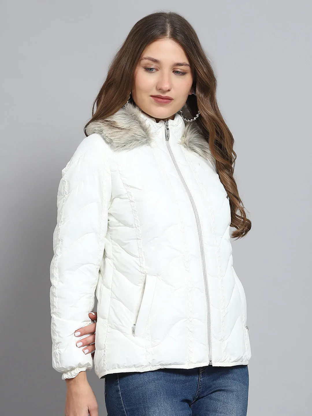 Women Off White Self Design Collar Full Sleeve Jacket sold by Monte Carlo product image thumbnail 4