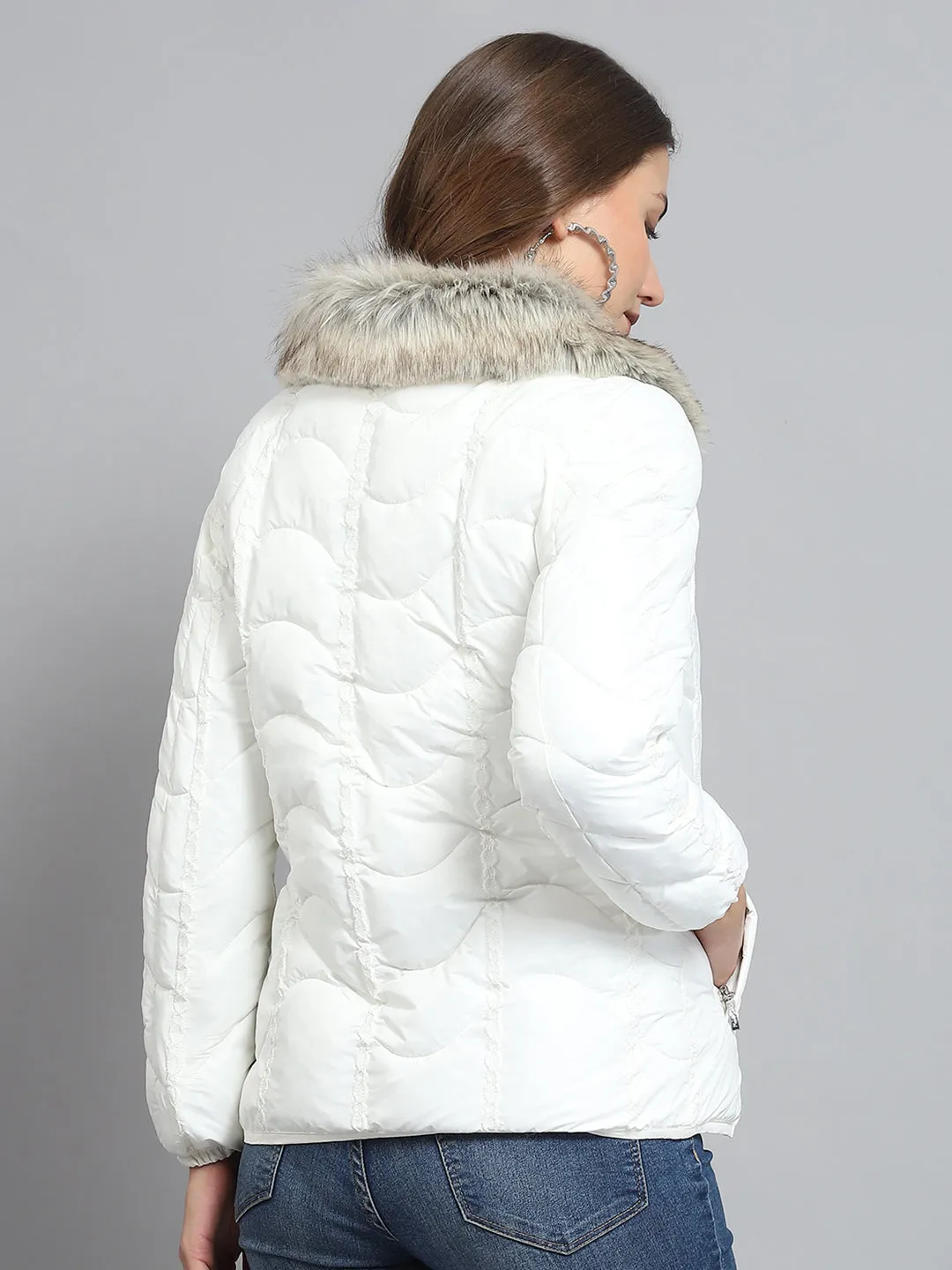 Women Off White Self Design Collar Full Sleeve Jacket sold by Monte Carlo product image thumbnail 5