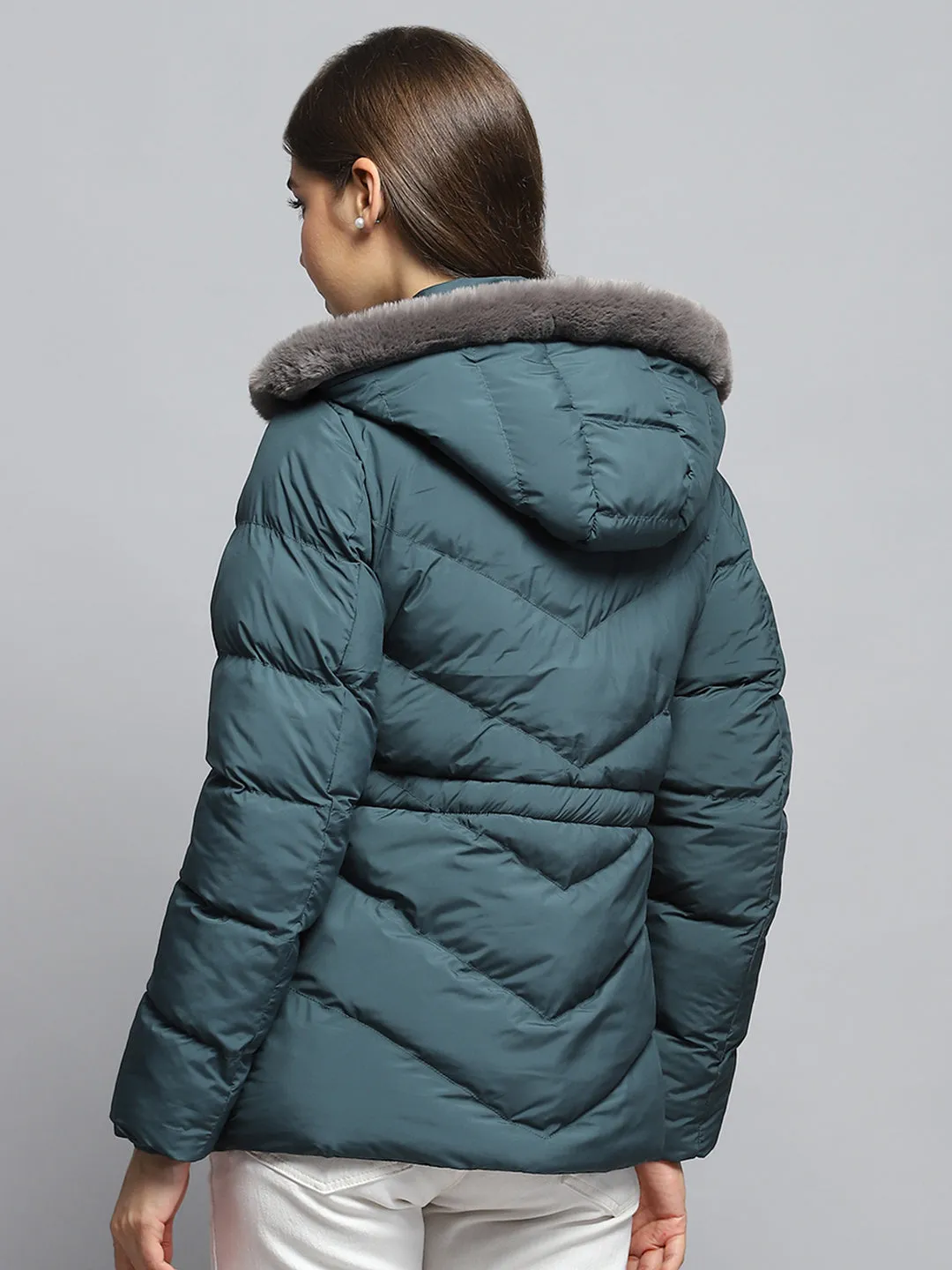 Women Green Solid Detachable Hood Full Sleeve Jacket sold by Monte Carlo product image thumbnail 5