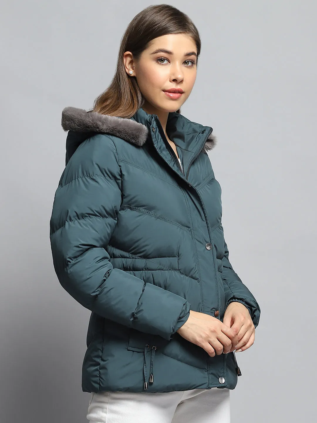 Women Green Solid Detachable Hood Full Sleeve Jacket sold by Monte Carlo product image thumbnail 4