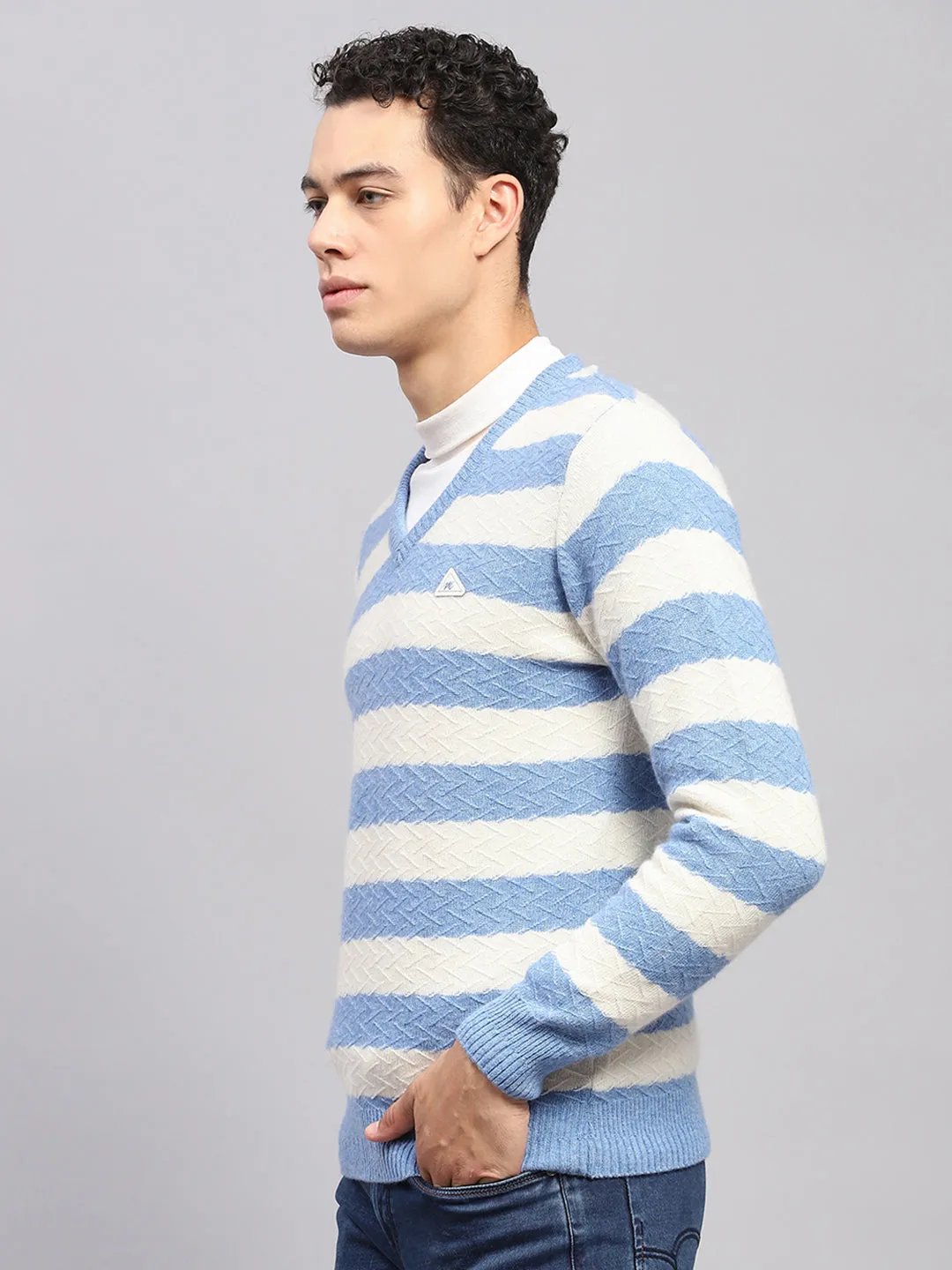 Men Blue Stripe V Neck Full Sleeve Pullover sold by Monte Carlo product image thumbnail 3