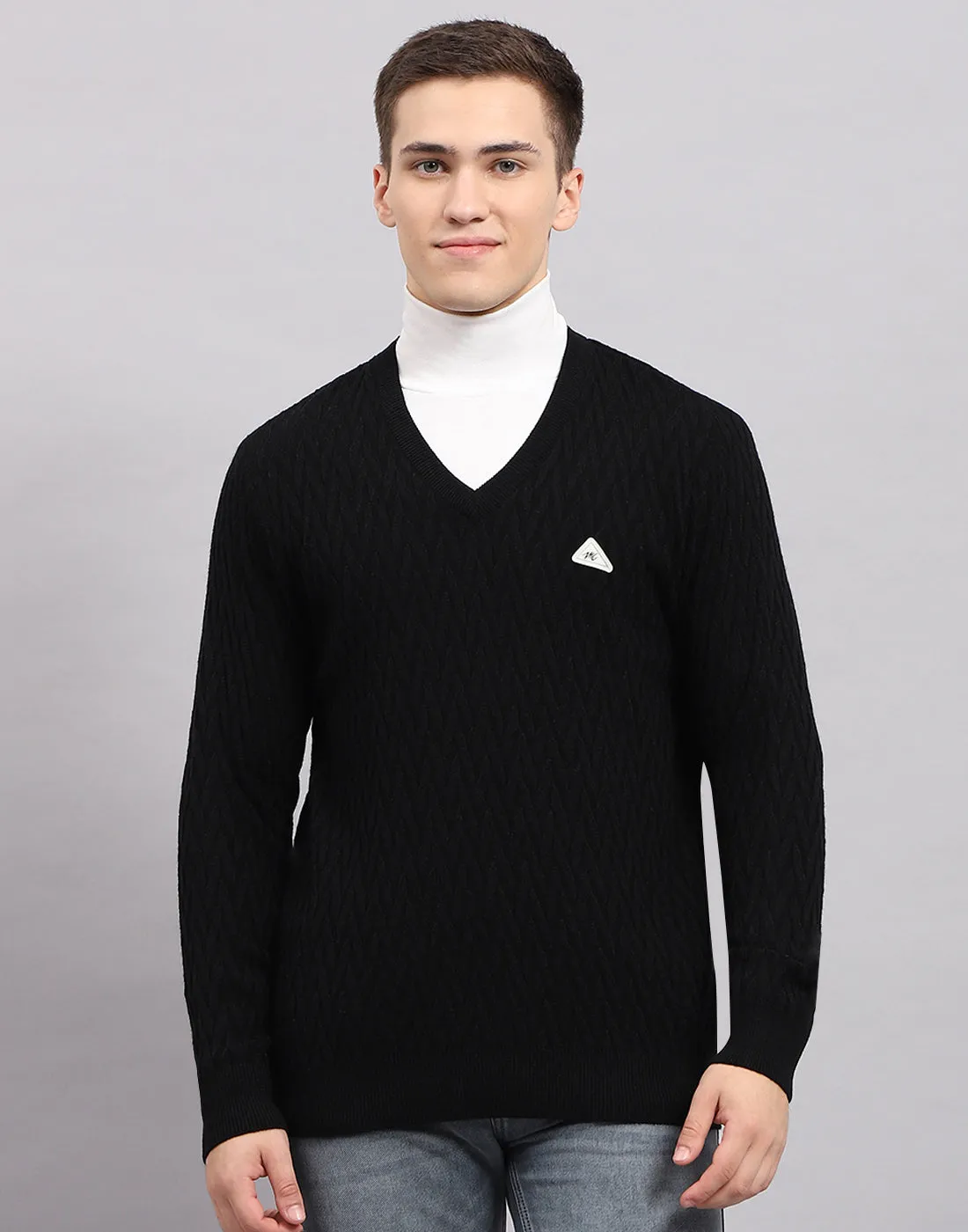 Men Black Self Design V Neck Full Sleeve Pullover sold by Monte Carlo product image thumbnail 2