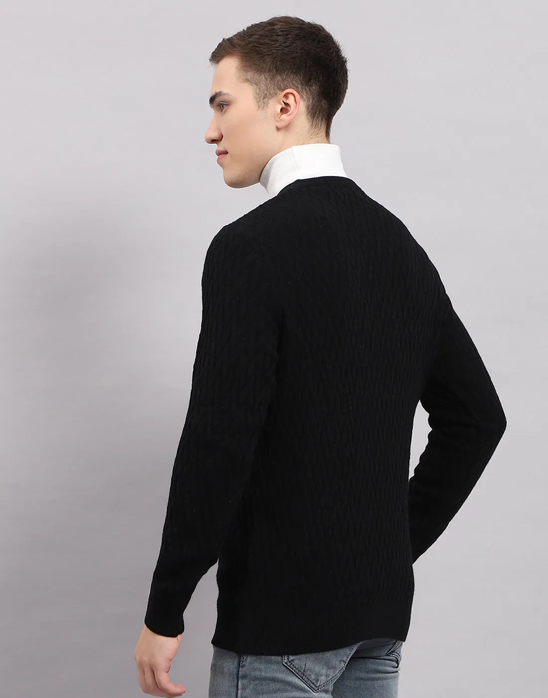 Men Black Self Design V Neck Full Sleeve Pullover sold by Monte Carlo product image thumbnail 5