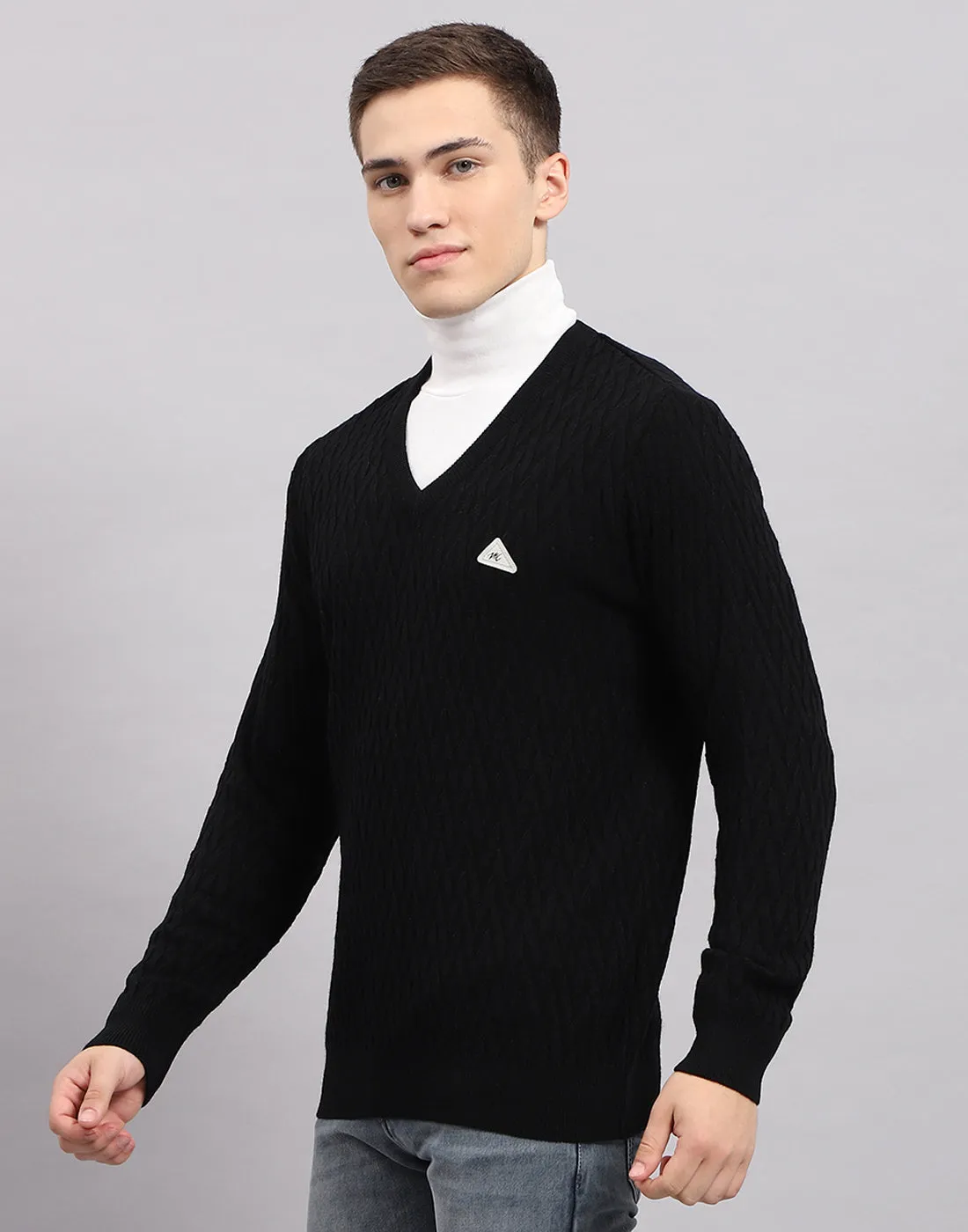 Men Black Self Design V Neck Full Sleeve Pullover sold by Monte Carlo product image thumbnail 3