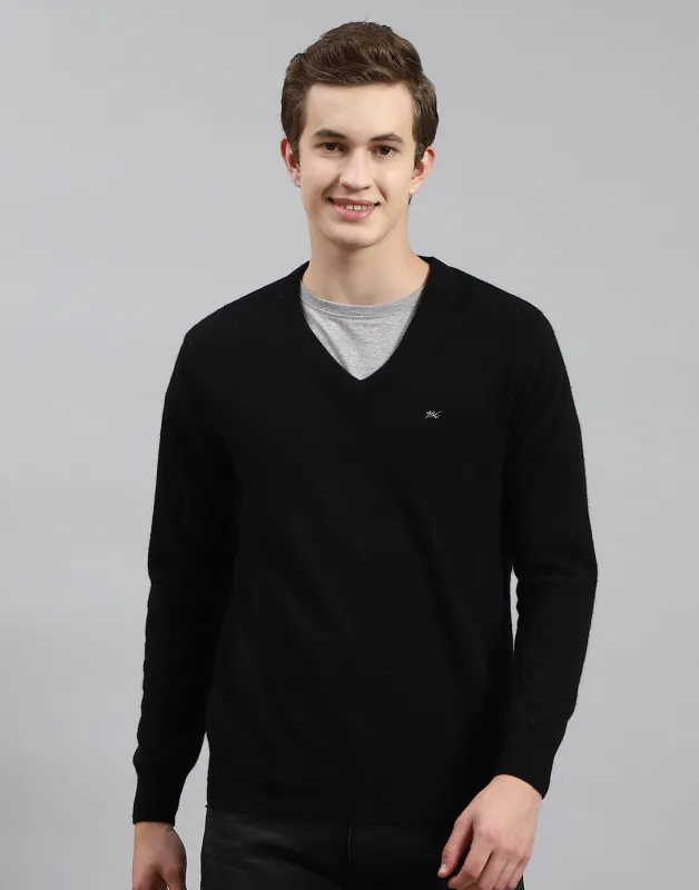 Men Black Solid V Neck Full Sleeve Pullover made by Monte Carlo